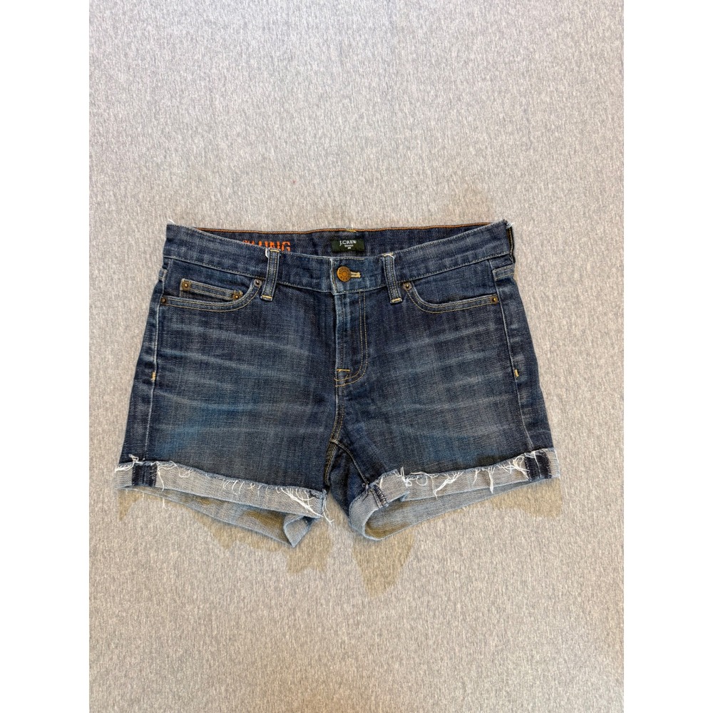 J.Crew Hipslung Stretch Denim Shorts Dark Wash Raw Hem Size 4